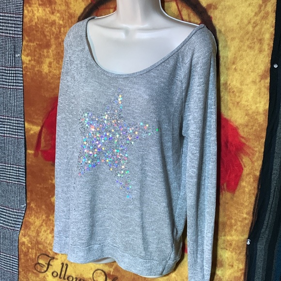 LIVE LOVE DREAM-women’s gray/sequins decor heart rayon blend long sleeve sweater - Picture 2 of 10